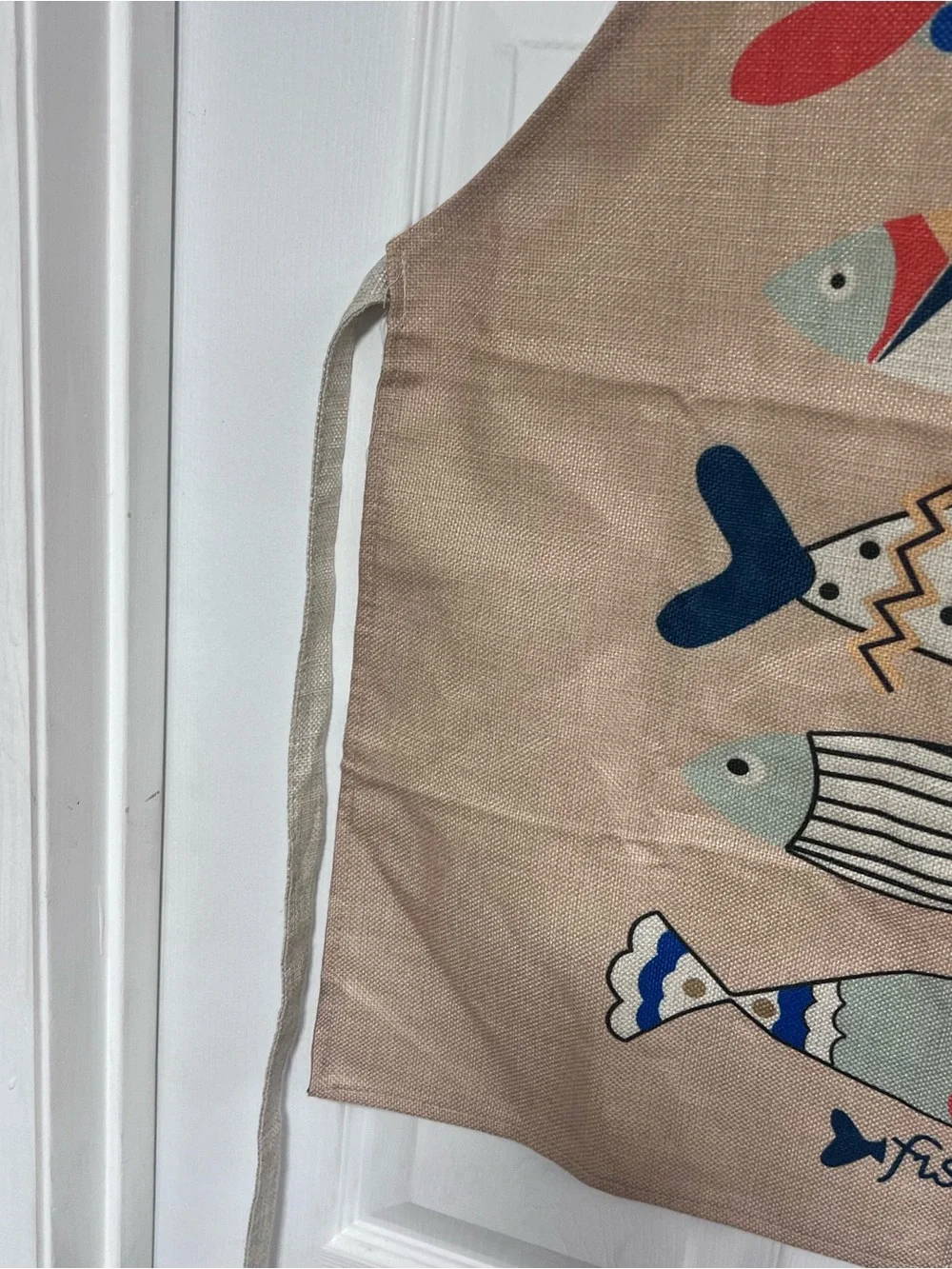 Printed Beige Apron with Colorful Fish Design